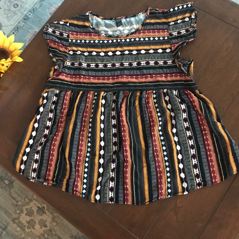 Emery Rose Womens Multicolored Striped Short Sleeve Blouse‎ Size XXL